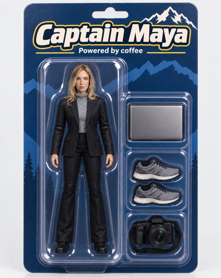 Action Figure result: a boxed, blister-packed action figure made from a portrait photo